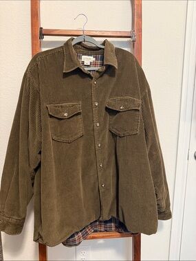 J. Crew Men’s Olive Corduroy Button-Front Shirt Jacket Size XL